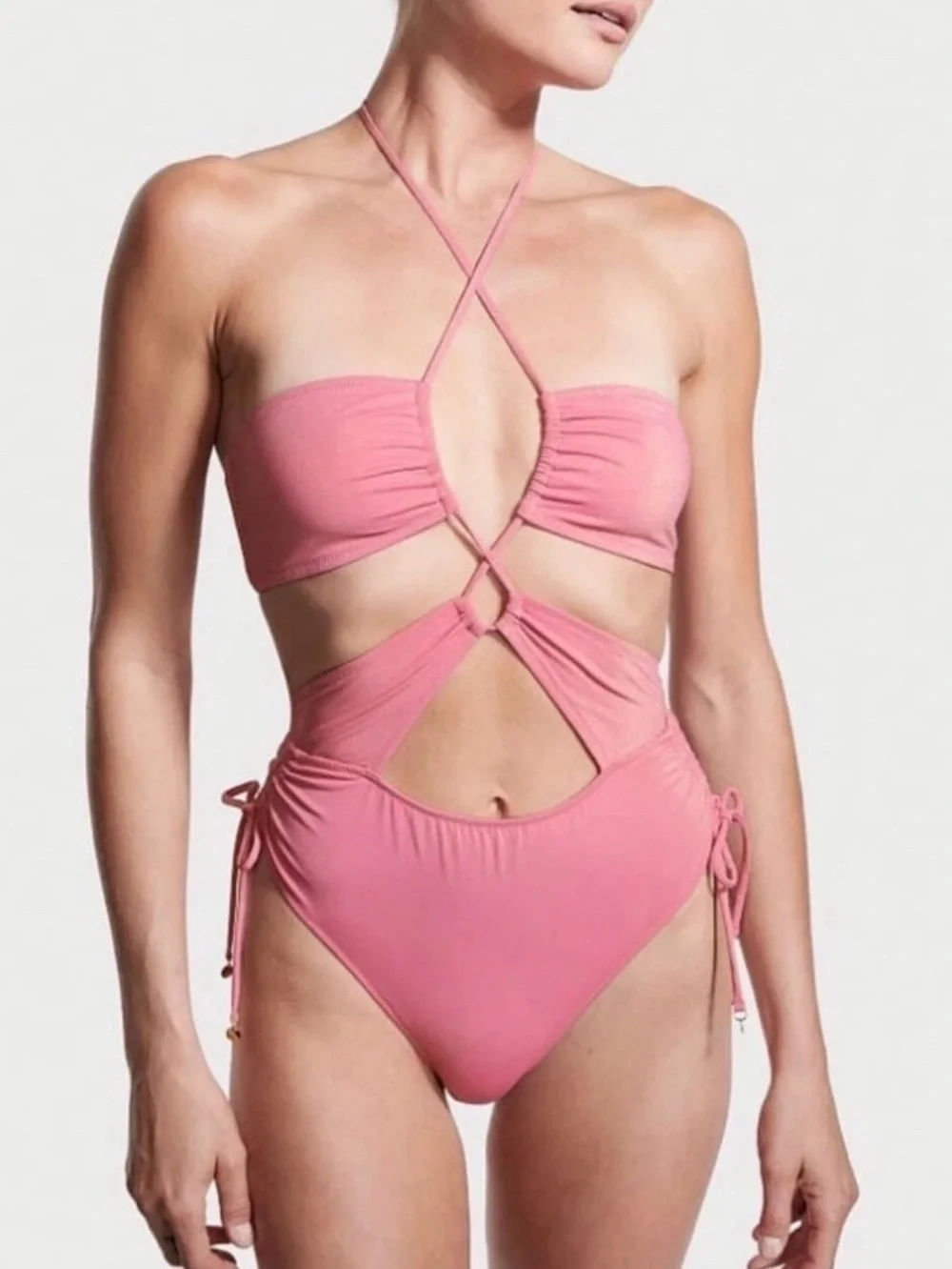 Victoria’s Secret Swim VS MONOKINI One Piece‎ HIBISCUS PINK Swimsuit XL NWT